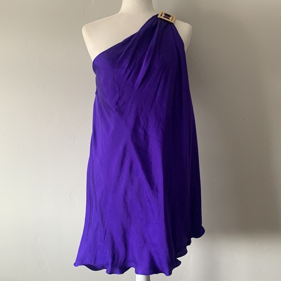 Halston Heritage Dresses & Skirts - Halston Heritage silk dress one shoulder purple caftan style